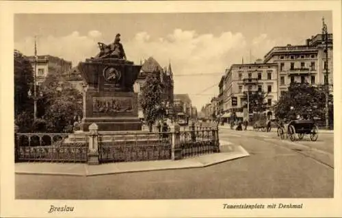 Ak Wrocław Breslau Schlesien, Tauentzienplatz mit Denkmal