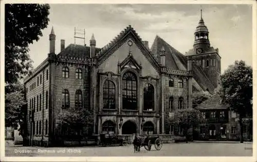 Ak Ośno Lubuskie Drossen Ostbrandenburg, Rathaus, Kirche