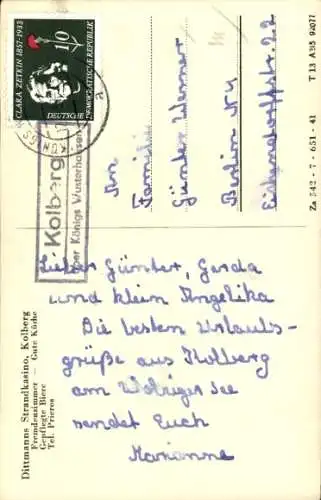 Ak Kolberg in der Mark, Dittmanns Strandkasino, Glasveranda, Gasträume