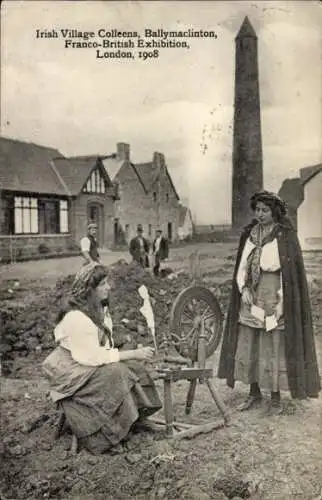 PC London City England, Franco-British Exhibition 1908, Irish Village Colleens, Ballymaclinton