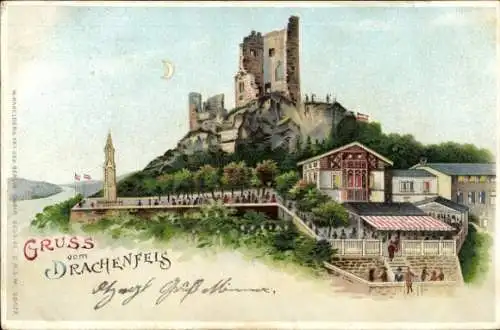 Halt gegen das Licht Litho Königswinter am Rhein, Drachenfels, Drachenburg