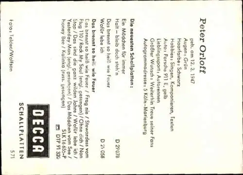 Ak Sänger Peter Orloff, Portrait, DECCA, Autogramm