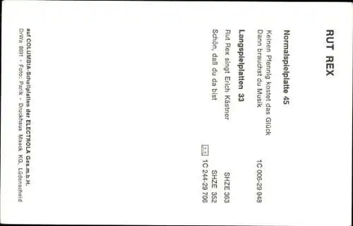 Ak Sängerin Rut Rex, Portrait, Autogramm