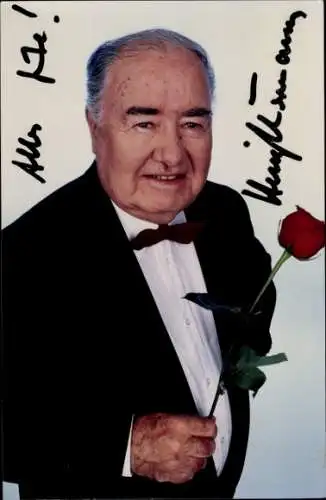 Ak Schauspieler Heinz Quermann, Portrait, Autogramm, Rose