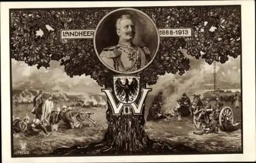 Künstler Ak Schulze, H. R., Kaiser Wilhelm II., Landheer 1913, RPH 1913 5