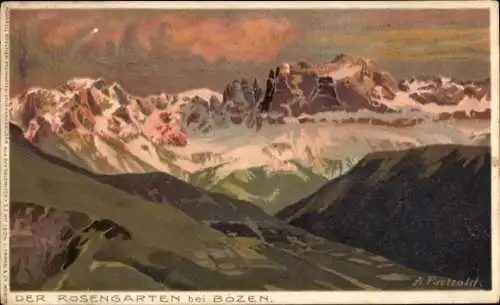 Künstler Litho Paetzold, A., Bozen Bolzano Südtirol, Rosengarten, Gebirge