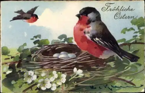Künstler Ak Klein, Catharina, Glückwunsch Ostern, Vogelnest, Vogeleltern