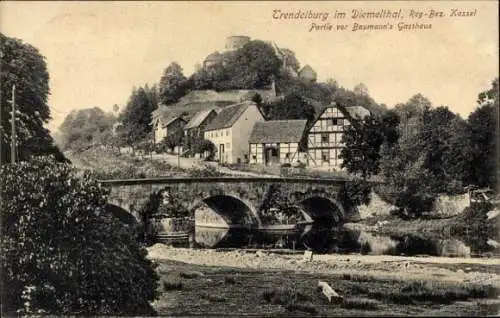 Ak Trendelburg in Hessen, Baumann's-Gasthaus, Brücke