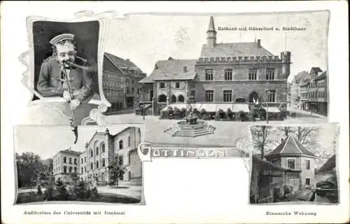 Studentika Ak Göttingen in Niedersachsen, Student raucht Pfeife, Rathaus, Stadthaus, Auditorium