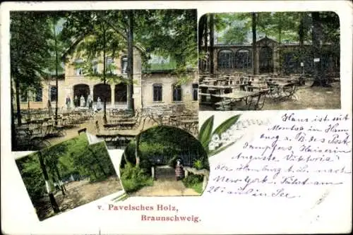 Ak Braunschweig in Niedersachsen, Pavelsches Holz, Gasthaus, Terrasse