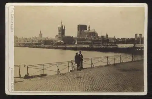 Cabinet Foto Köln, Blick über der Rhein, Dom (eingerüstet), Silhouette der Stadt