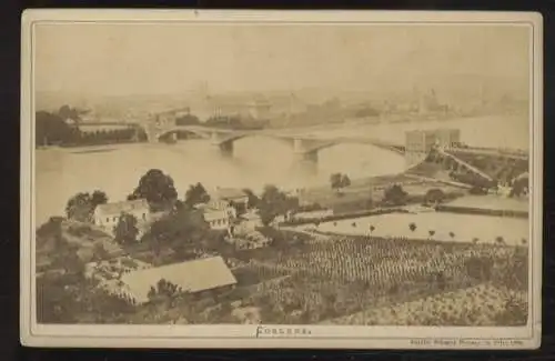 Cabinet Foto Koblenz mit Rheinbrücke und Weinbergen