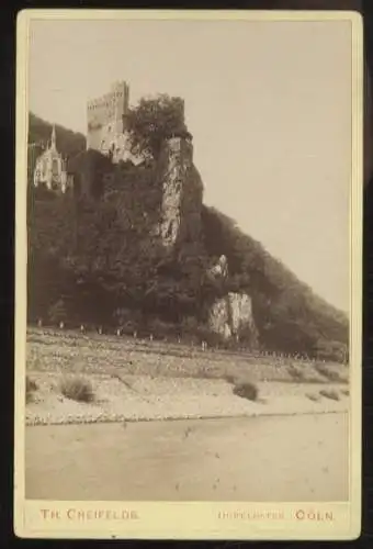 Cabinet Foto Rheinufer mit Burg Rheinstein bei Bingen