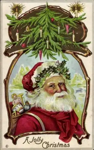 Präge Litho Glückwunsch Weihnachten, Weihnachtsmann, Tannenbaum