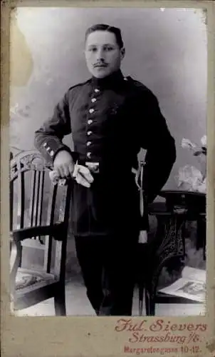 Kabinett Foto Strasbourg Straßburg Elsass Bas Rhin, Deutscher Soldat in Uniform, Standportrait