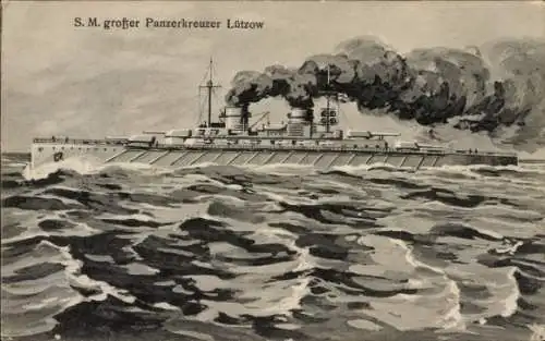 Künstler Ak Deutsches Kriegsschiff, SMS Lützow, großer Panzerkreuzer