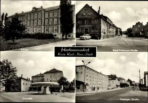 Ak Hartmannsdorf, Schule, Ernst-Thälmann-Straße, Leipziger Straße