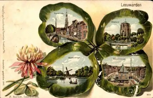 Litho Leeuwarden Friesland Niederlande, Westersingel, Nieuwestad, Windmühle, Kleeblatt