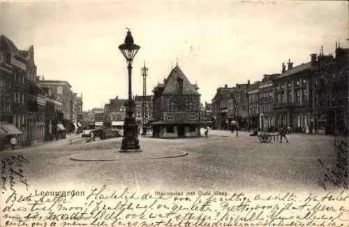 Ak Leeuwarden Fryslân Niederlande, Nieuwestad mit Oude Waag