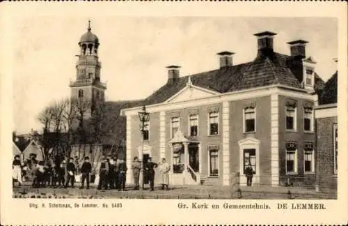 Ak Lemmer Friesland Niederlande, Kirche und Rathaus