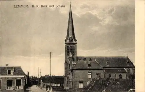 Ak Lemmer Friesland Niederlande, Kirche mit Schans