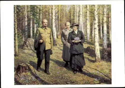 Künstler Ak Wladimir Iljitsch Lenin, Spaziergang mit Familie, Wald