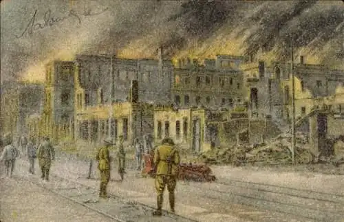 Ak Saloniki Griechenland, Straße am Kai, Brand der Stadt 1917