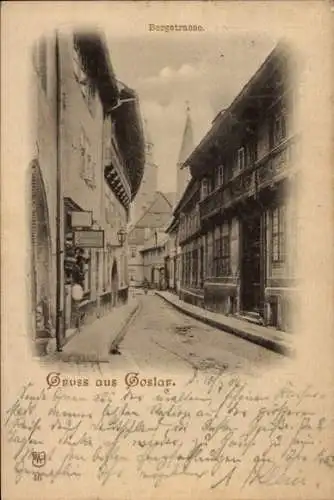 Ak Goslar am Harz, Bergstraße, Kirchturm, Fachwerkhäuser