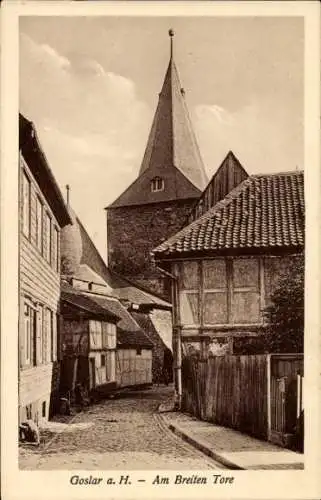 Ak Goslar am Harz, Am Breiten Tore, Fachwerkhäuser, Turm