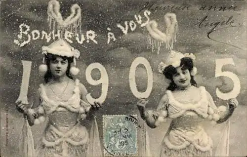 Ak Glückwunsch Neujahr 1905, Zwei Frauen, Porträt