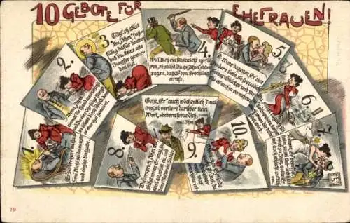Litho 10 Gebote für Ehefrauen, Ehehumor, Unterwürfige Frau