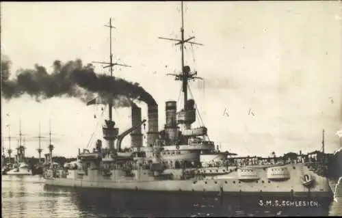 Foto Ak Deutsches Kriegsschiff, SMS Schlesien, Linienschiff