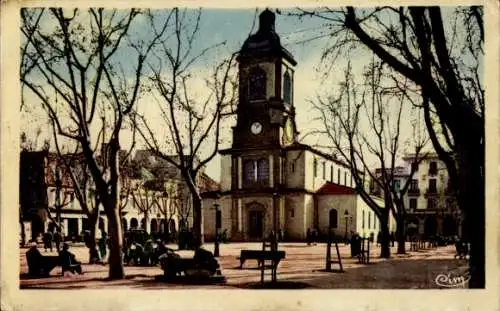 Ak Mostaganem Oran Algerien, Place de la République, Kirche