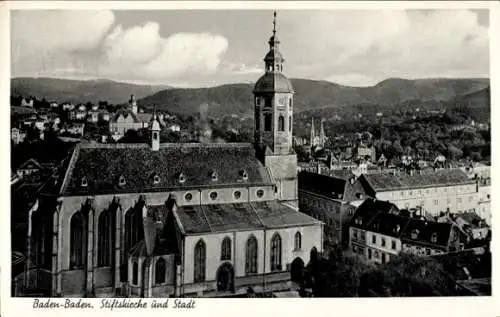 Ak Baden Baden am Schwarzwald, Gesamtansicht, Stiftskirche