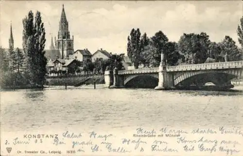 Ak Konstanz am Bodensee, Rheinbrücke, Münster