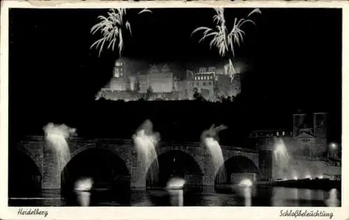 Ak Heidelberg am Neckar, Schlossbeleuchtung, Feuerwerk