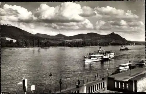 Ak Bad Godesberg Bonn am Rhein, Petersberg, Drachenfels, Anleger, Schiffe, Blick über Rhein