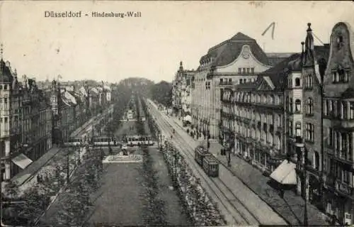 Ak Düsseldorf am Rhein, Hindenburg-Wall, Straßenbahn