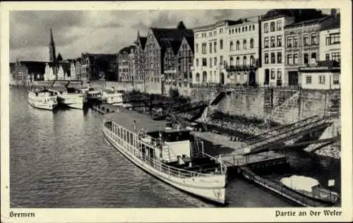 Ak Hansestadt Bremen, Weser, Teilansicht, Schiffe