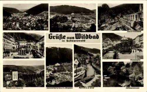 Ak Bad Wildbad im Schwarzwald, Keplersternwarte, Schwanensee, Trinkhalle, Sommerberg, Bergbahn