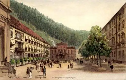 Künstler Ak  Bad Wildbad im Schwarzwald, Kurplatz