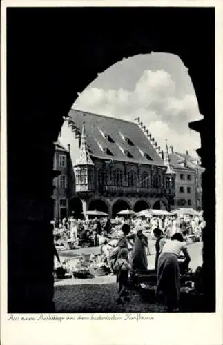 Ak Freiburg im Breisgau, Markttag, historisches Kaufhaus