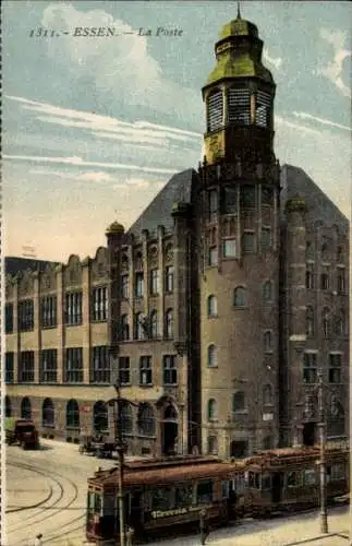 Ak Essen im Ruhrgebiet, Post, Straßenbahn, Glockenturm