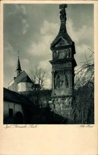 Ak Igel, Blick auf die Römische Säule, Kirche, Vorplatz