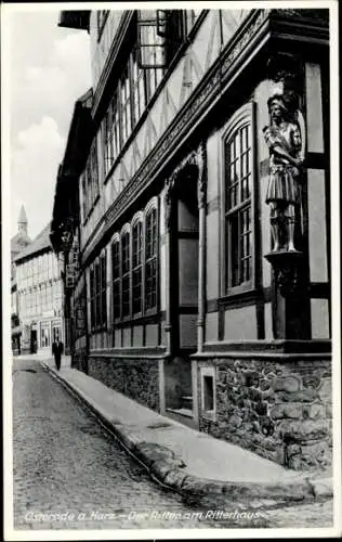 Ak Osterode Harz, Fachwerkhaus, Der Ritter am Ritterhaus, Straßenpartie