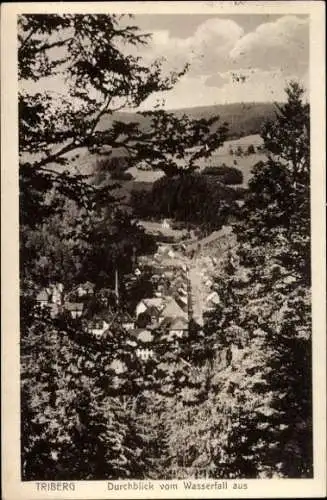 Ak Triberg im Schwarzwald, Durchblick vom Wasserfall aus