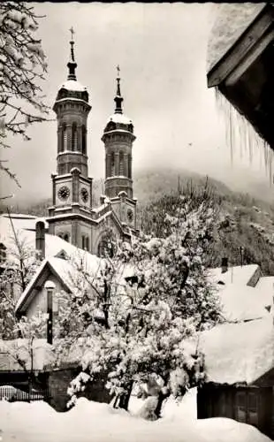 Ak Todtnau im Schwarzwald, Teilansicht, Kirche, Winter, Hotel - Pension Ochsen