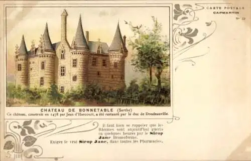 Litho Bonnétable Sarthe, Ansicht des Schlosses