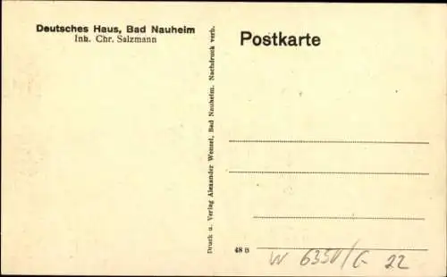 Ak Bad Nauheim in Hessen, Deutsches Haus, Inh. Chr. Salzmann, Stammtischecke