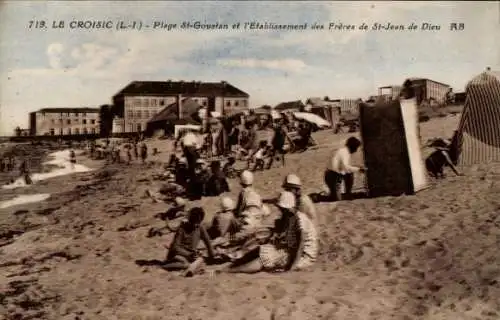 Ak Le Croisic Loire Atlantique, Plage St-Goustan, l'Establissement des Freres de St-Jean de Dieu